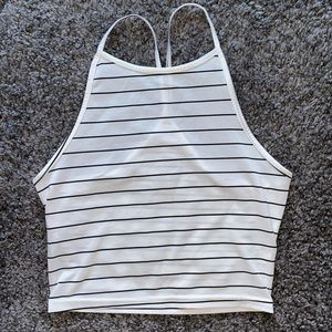 SHEIN White Striped Textured Spaghetti Strap Crop Top Size S